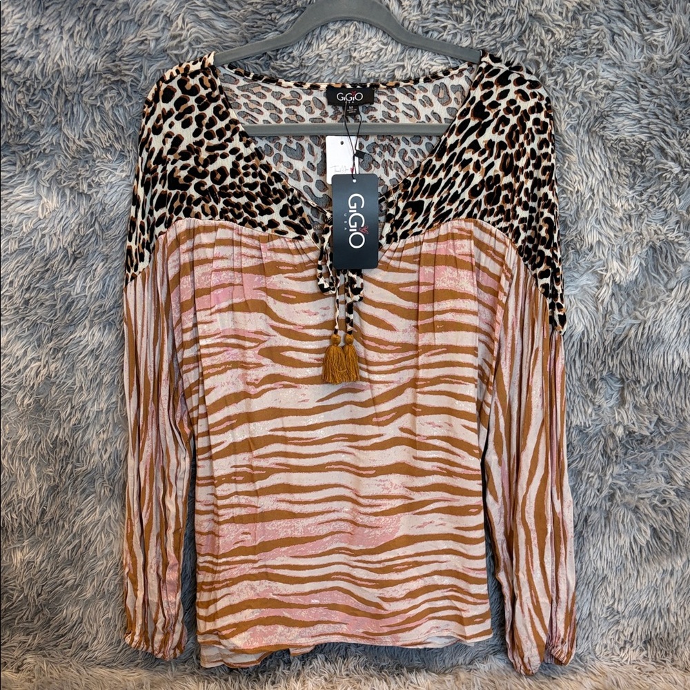 GiGiO: Women's Animal Print Blouse - Pink and Brown Tones